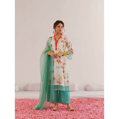 172 Threads White Garden Kurta Pant & Dupatta (Set of 3)