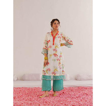172 Threads White Garden Kurta Pant & Dupatta (Set of 3)
