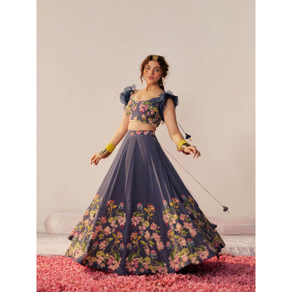 172 Threads Blue Orchid Lehenga Blouse & Dupatta (Set of 3)