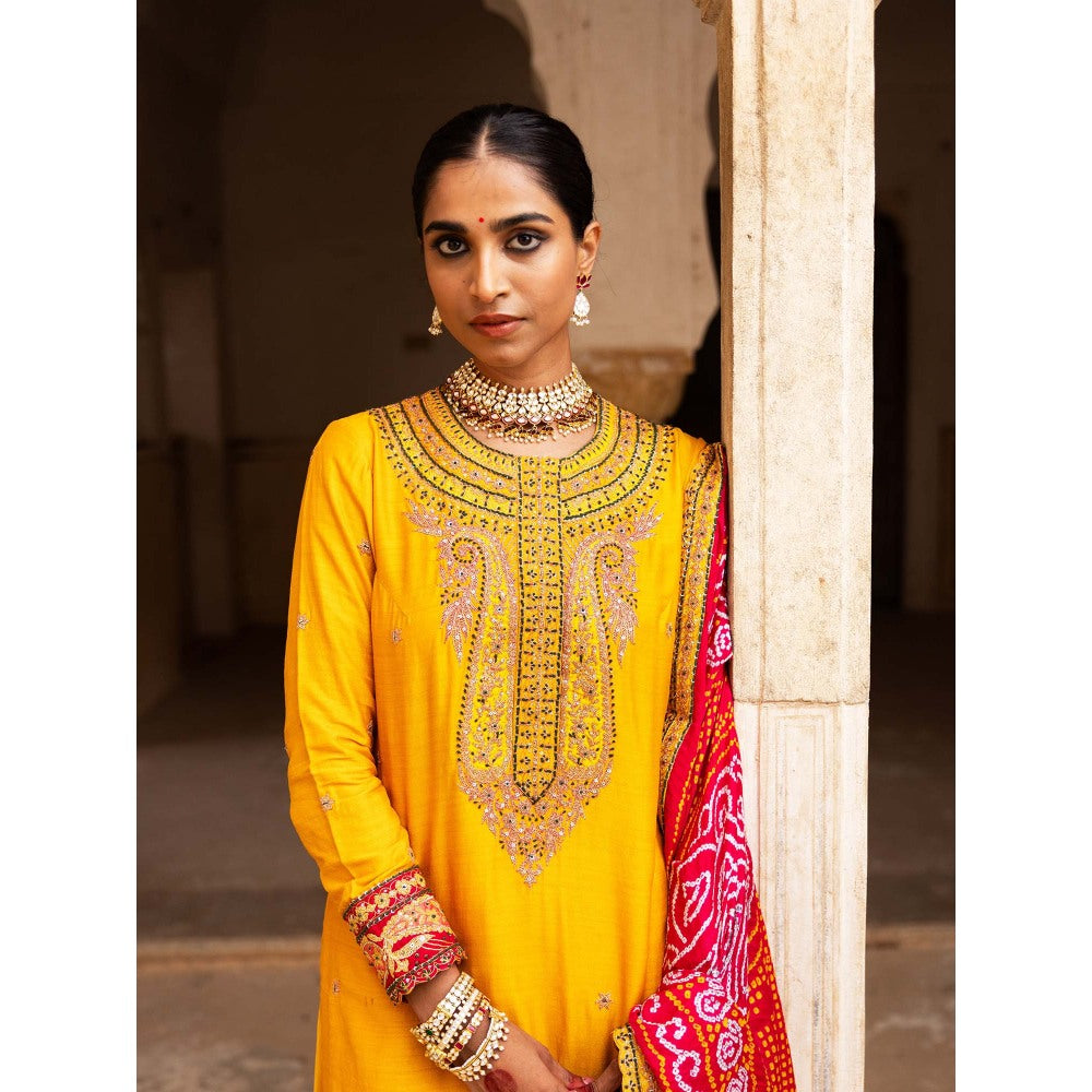 Aangan by Parul Yellow Haldi Bliss Sharara with Kurta and Dupatta (Set of 3)