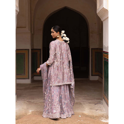 Aangan by Parul Purple Ethereal Organza Layers Sharara with Kurta and Dupatta (Set of 3)
