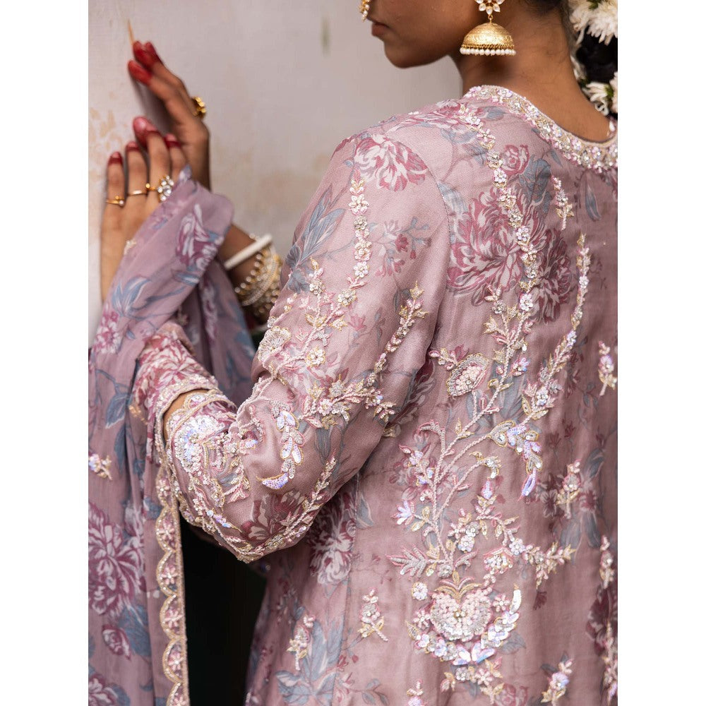 Aangan by Parul Purple Ethereal Organza Layers Sharara with Kurta and Dupatta (Set of 3)