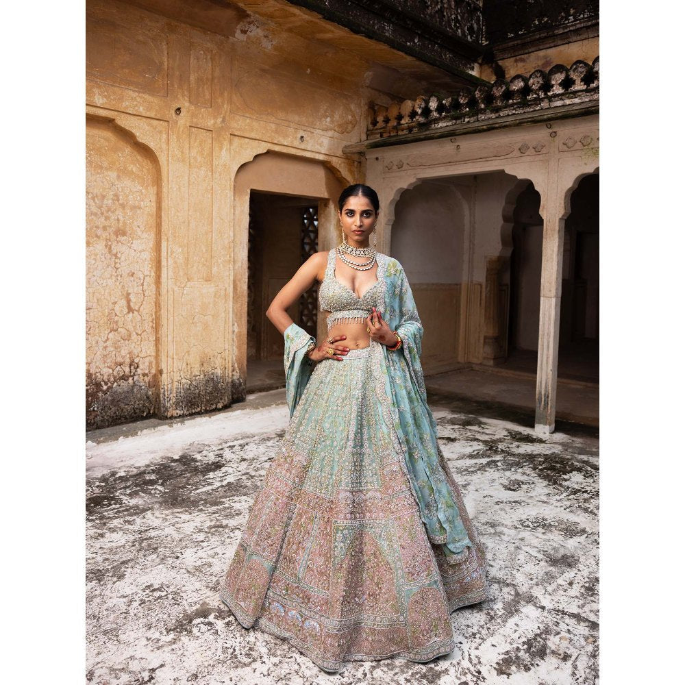 Aangan by Parul Green Blush Opulence Lehenga with Blouse and Dupatta (Set of 3)