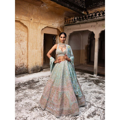 Aangan by Parul Green Blush Opulence Lehenga with Blouse and Dupatta (Set of 3)