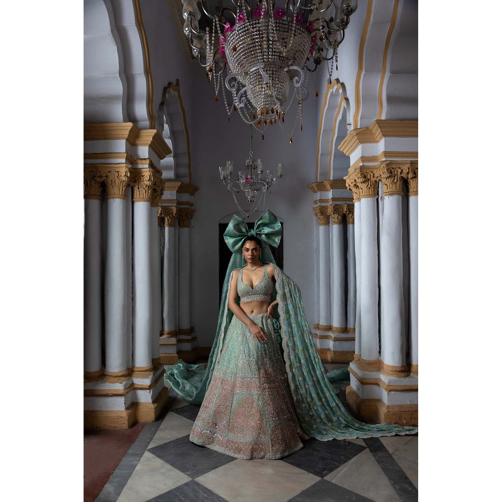 Aangan by Parul Green Blush Opulence Lehenga with Blouse and Dupatta (Set of 3)