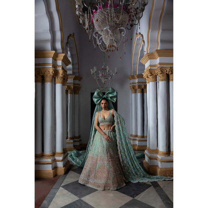 Aangan by Parul Green Blush Opulence Lehenga with Blouse and Dupatta (Set of 3)