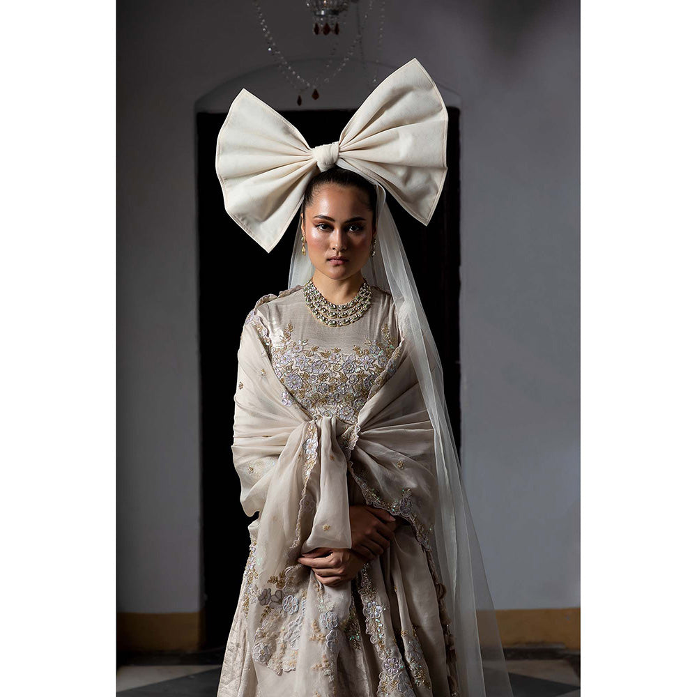 Aangan by Parul Taupe Moonlit Sonata Lehenga with Blouse and Dupatta (Set of 3)