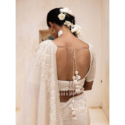 Aangan by Parul Ivory Gossamer Grace Saree with Stitched Blouse and Petticoat