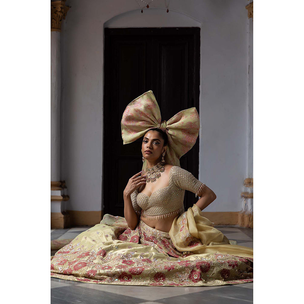 Aangan by Parul Beige Radiant Majesty Lehenga with Blouse and Dupatta (Set of 3)