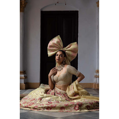 Aangan by Parul Beige Radiant Majesty Lehenga with Blouse and Dupatta (Set of 3)
