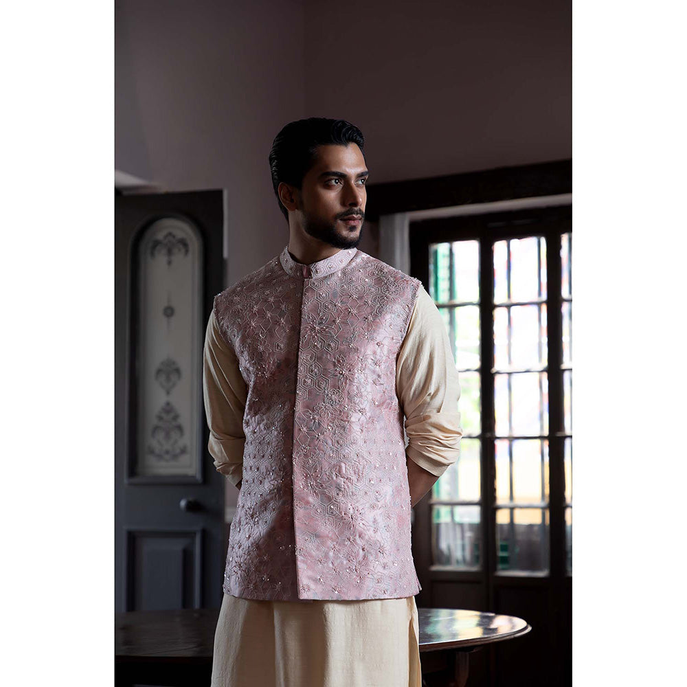 Aangan by Parul Beige Alchemy Kurta with Churidar and Nehru Jacket (Set of 3)