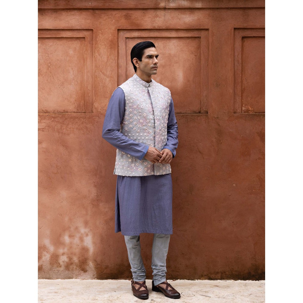 Aangan by Parul Blue Grandeur Kurta with Churidar and Nehru Jacket (Set of 3)