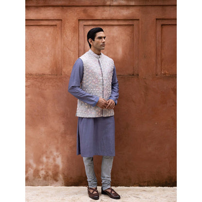 Aangan by Parul Blue Grandeur Kurta with Churidar and Nehru Jacket (Set of 3)