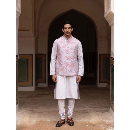 Aangan by Parul Pink Imperial Silk Kurta with Churidar and Nehru Jacket (Set of 3)