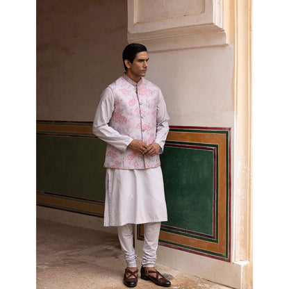 Aangan by Parul Pink Imperial Silk Kurta with Churidar and Nehru Jacket (Set of 3)