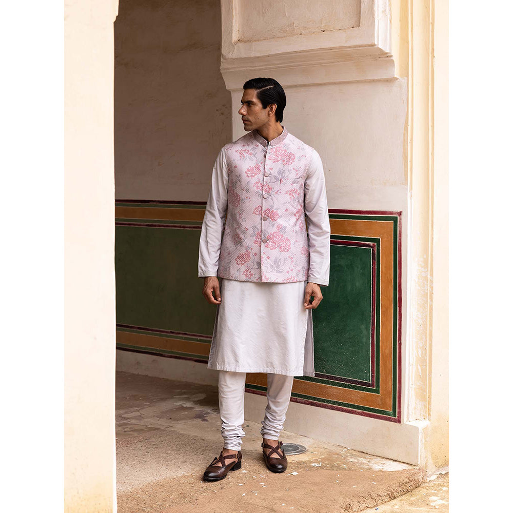 Aangan by Parul Pink Imperial Silk Kurta with Churidar and Nehru Jacket (Set of 3)