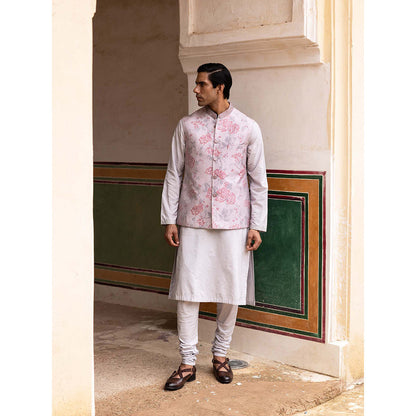 Aangan by Parul Pink Imperial Silk Kurta with Churidar and Nehru Jacket (Set of 3)