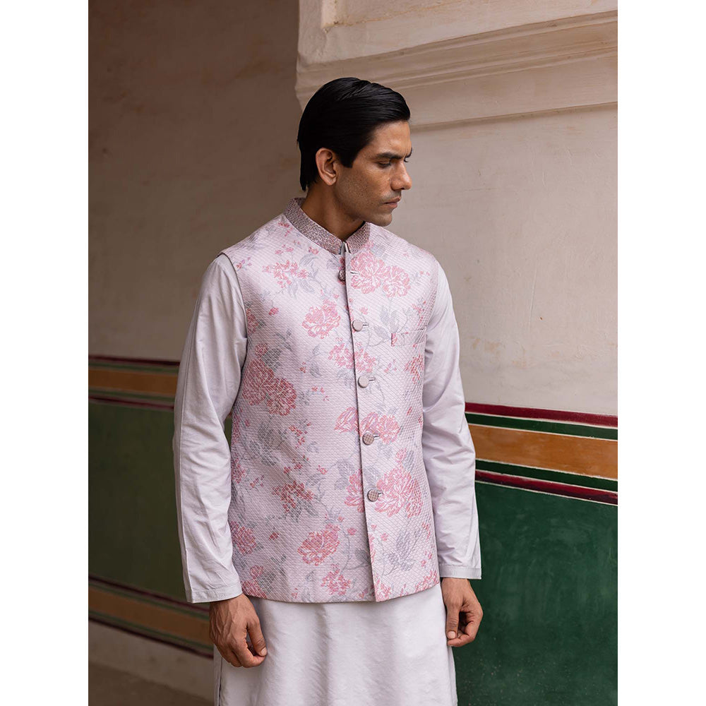 Aangan by Parul Pink Imperial Silk Kurta with Churidar and Nehru Jacket (Set of 3)