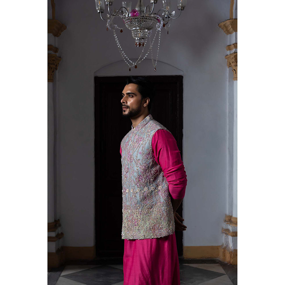 Aangan by Parul Pink Avant Garde Kurta with Churidar and Nehru Jacket (Set of 3)
