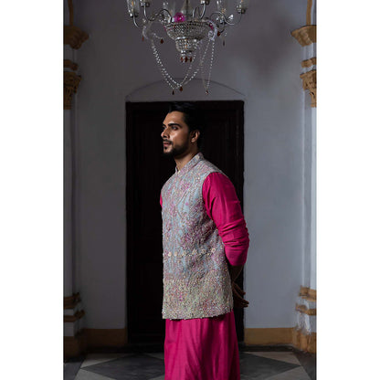 Aangan by Parul Pink Avant Garde Kurta with Churidar and Nehru Jacket (Set of 3)