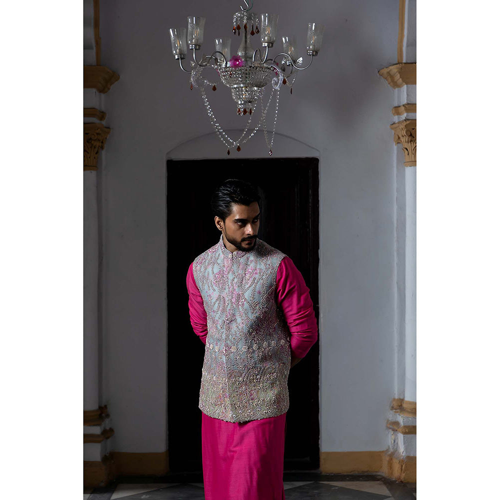 Aangan by Parul Pink Avant Garde Kurta with Churidar and Nehru Jacket (Set of 3)