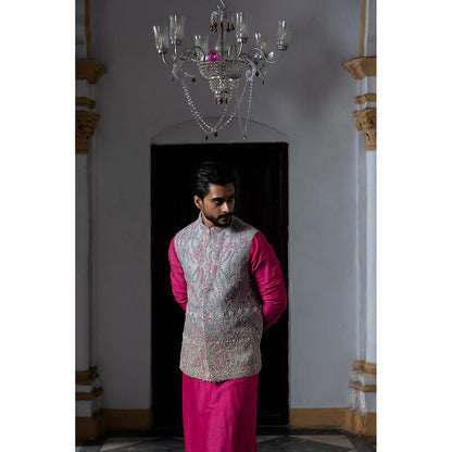 Aangan by Parul Pink Avant Garde Kurta with Churidar and Nehru Jacket (Set of 3)