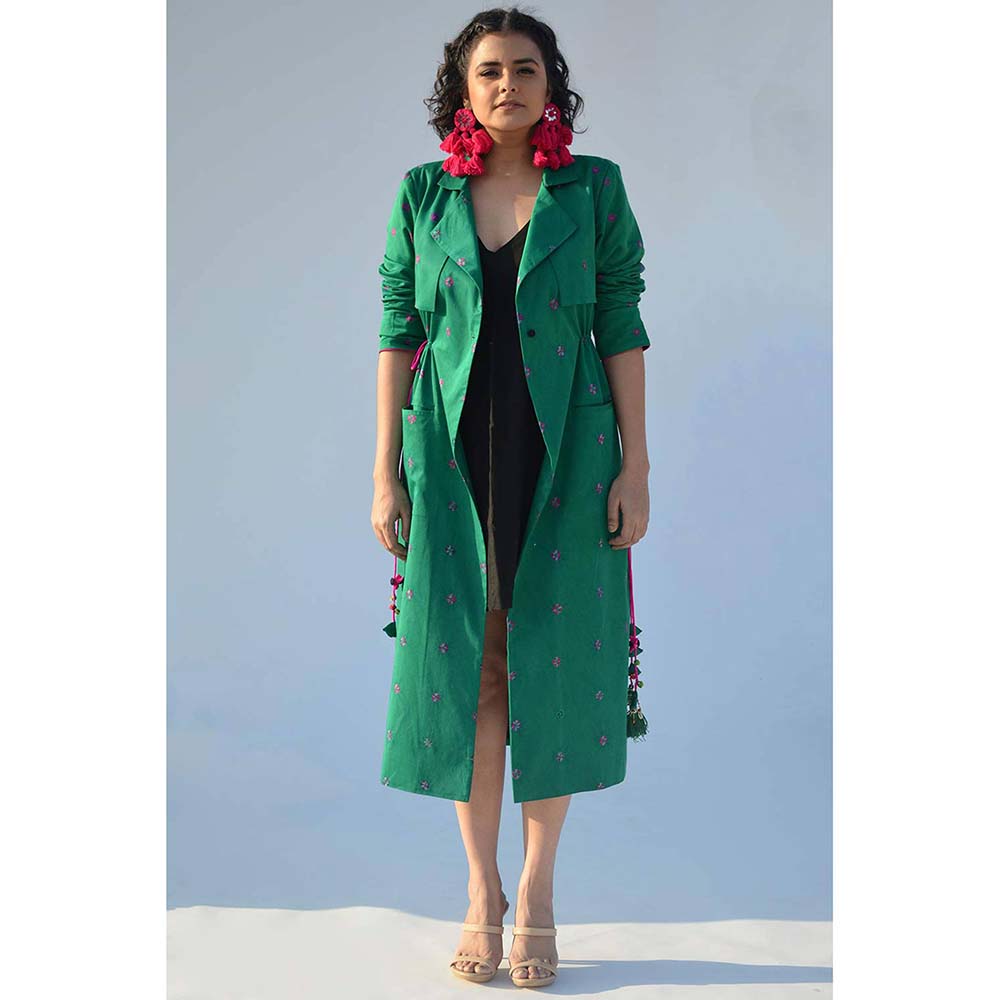 Aapro Label Green Bandhej Trench Jacket
