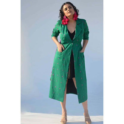 Aapro Label Green Bandhej Trench Jacket