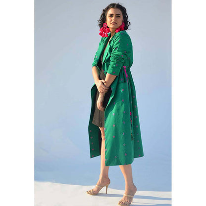 Aapro Label Green Bandhej Trench Jacket