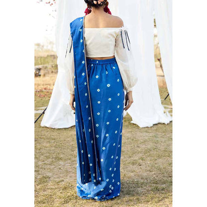 Aapro Label Blue Bandhej Saree Inspired Skirt With Top (Set of 2)