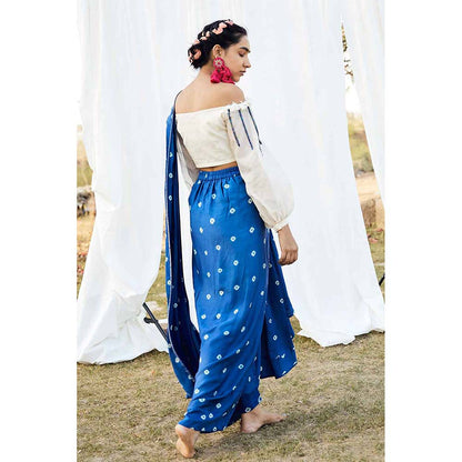 Aapro Label Blue Bandhej Saree Inspired Skirt With Top (Set of 2)