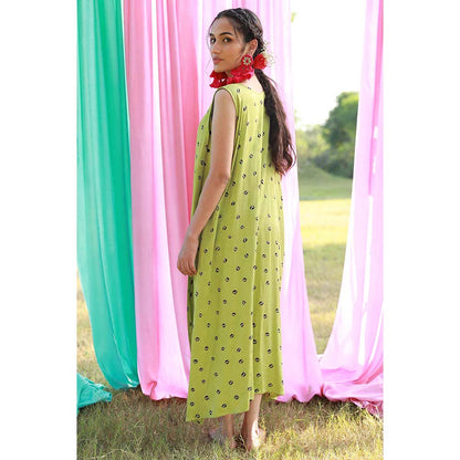 Aapro Label Green Boxy Draped Dress with Belt (Set of 2)