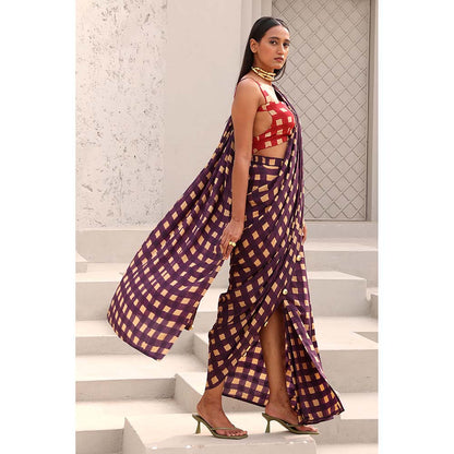 Aapro Label Purple Agatha pre draped Saree with Stitched Blouse