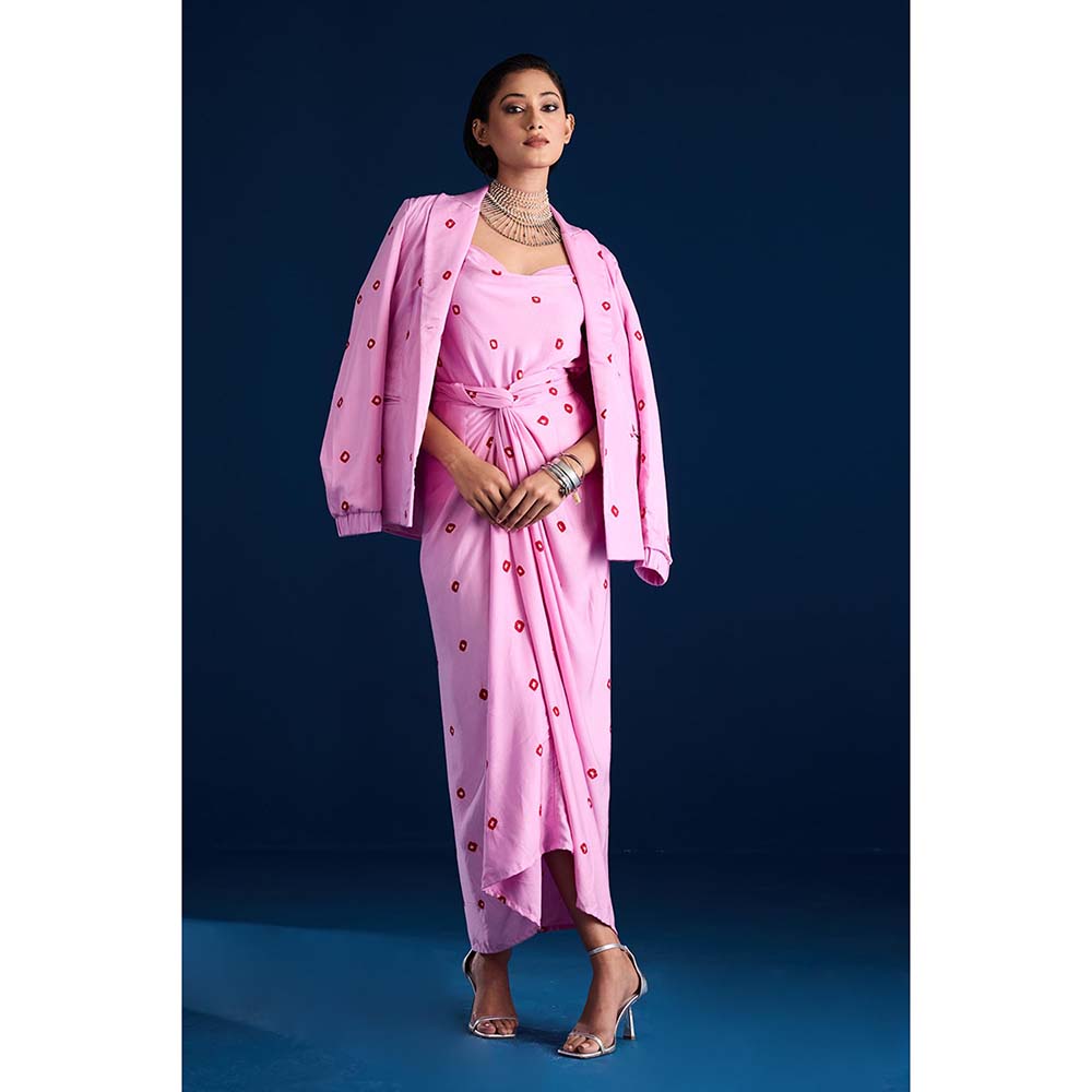 Aapro Label Amora Draped Pink Dress With Jacket