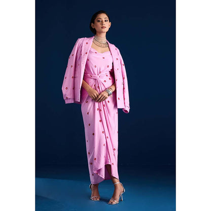 Aapro Label Amora Draped Pink Dress With Jacket