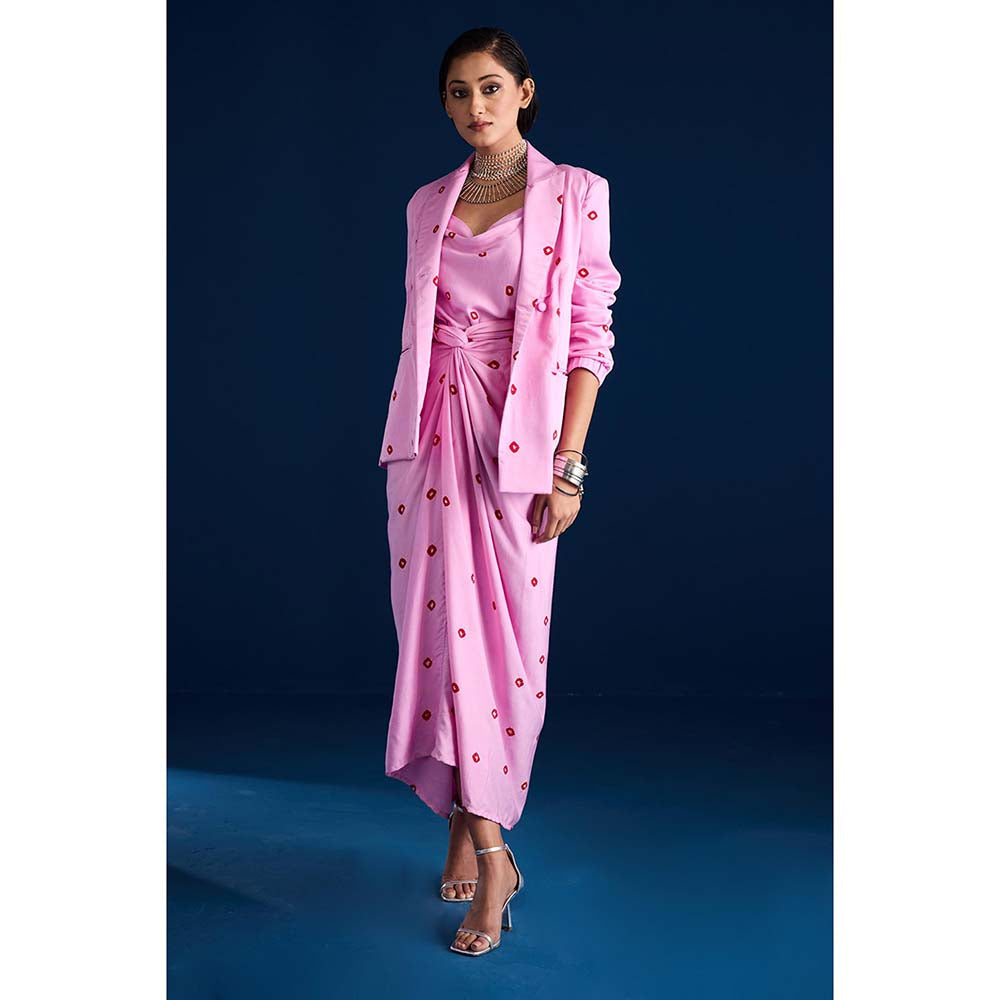 Aapro Label Amora Draped Pink Dress With Jacket
