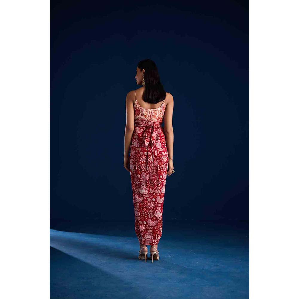 Aapro Label Zeria Draped Skirt With Top - Multi-Color