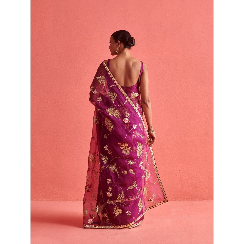 Aarti Sethia Studio Purple Saree with Stitched Blouse and Petticoat