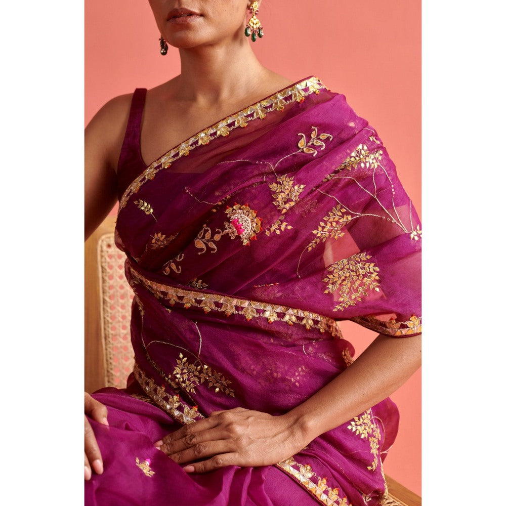 Aarti Sethia Studio Purple Saree with Stitched Blouse and Petticoat