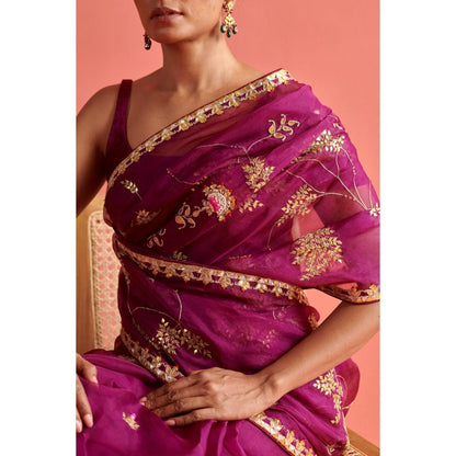 Aarti Sethia Studio Purple Saree with Stitched Blouse and Petticoat