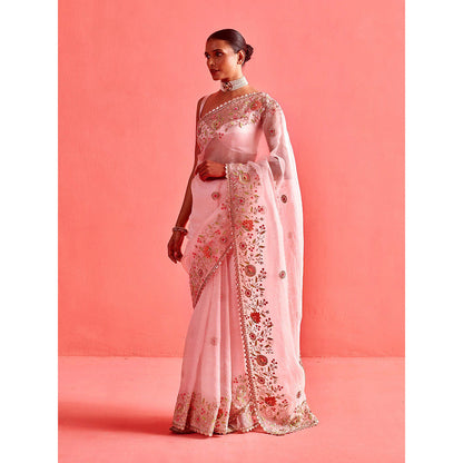 Aarti Sethia Studio Powdered Pink Saree with Stitched Blouse and Petticoat