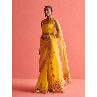 Aarti Sethia Studio Yellow Saree with Stitched Blouse and Petticoat