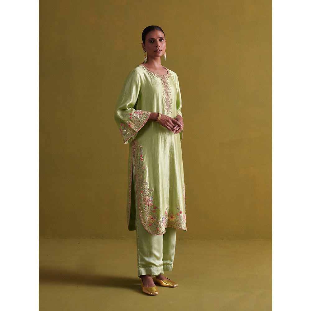 Aarti Sethia Studio Pista Green Kurta and Pant with Dupatta (Set of 3)
