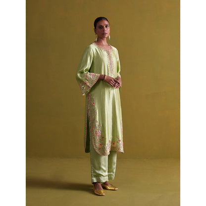 Aarti Sethia Studio Pista Green Kurta and Pant with Dupatta (Set of 3)