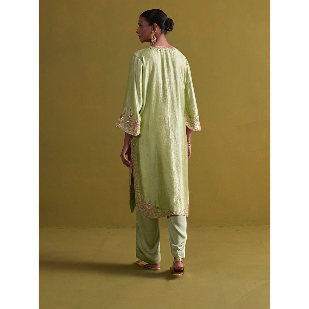 Aarti Sethia Studio Pista Green Kurta and Pant with Dupatta (Set of 3)