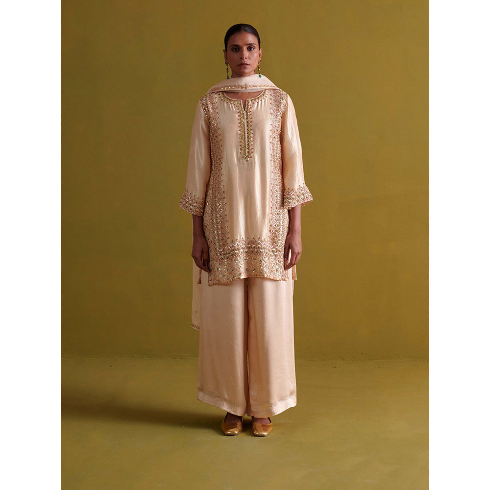 Aarti Sethia Studio Beige Palazzo with Kurta and Dupatta (Set of 3)