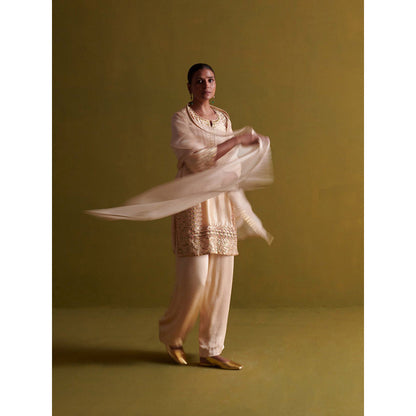 Aarti Sethia Studio Beige Palazzo with Kurta and Dupatta (Set of 3)