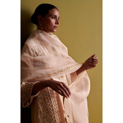 Aarti Sethia Studio Beige Palazzo with Kurta and Dupatta (Set of 3)
