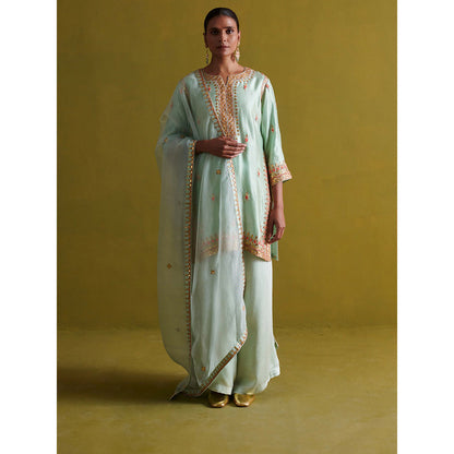 Aarti Sethia Studio Light Sage Green Palazzo with Kurta and Dupatta (Set of 3)