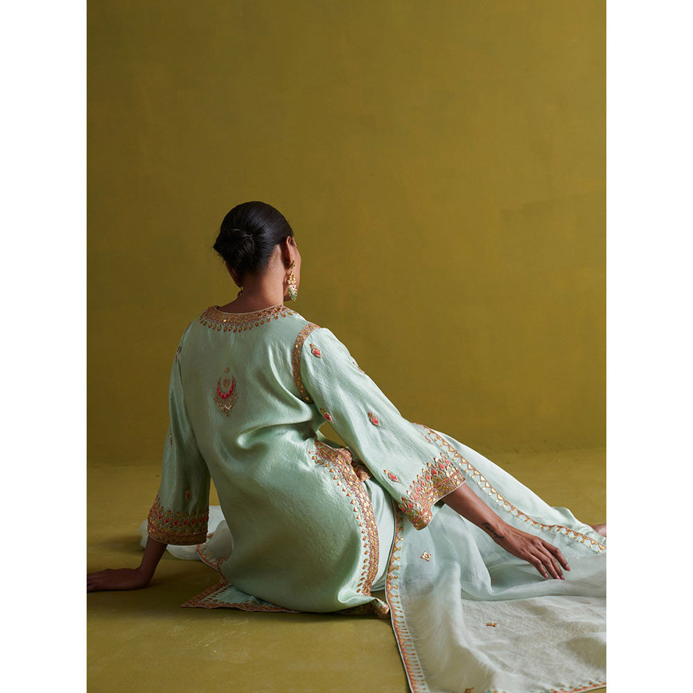 Aarti Sethia Studio Light Sage Green Palazzo with Kurta and Dupatta (Set of 3)